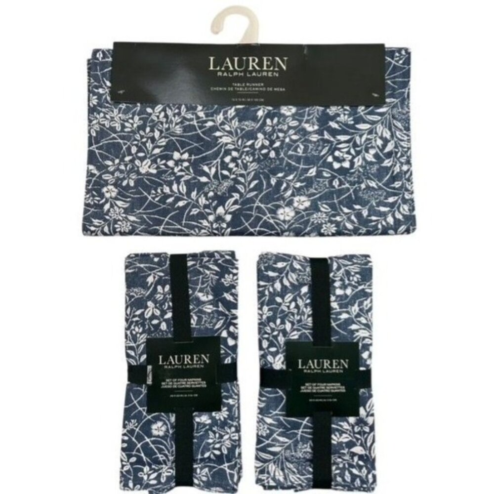 Ralph Lauren Floral Garden 15 x 72 Table Runner‎ and 8 Napkin Set New With Tags